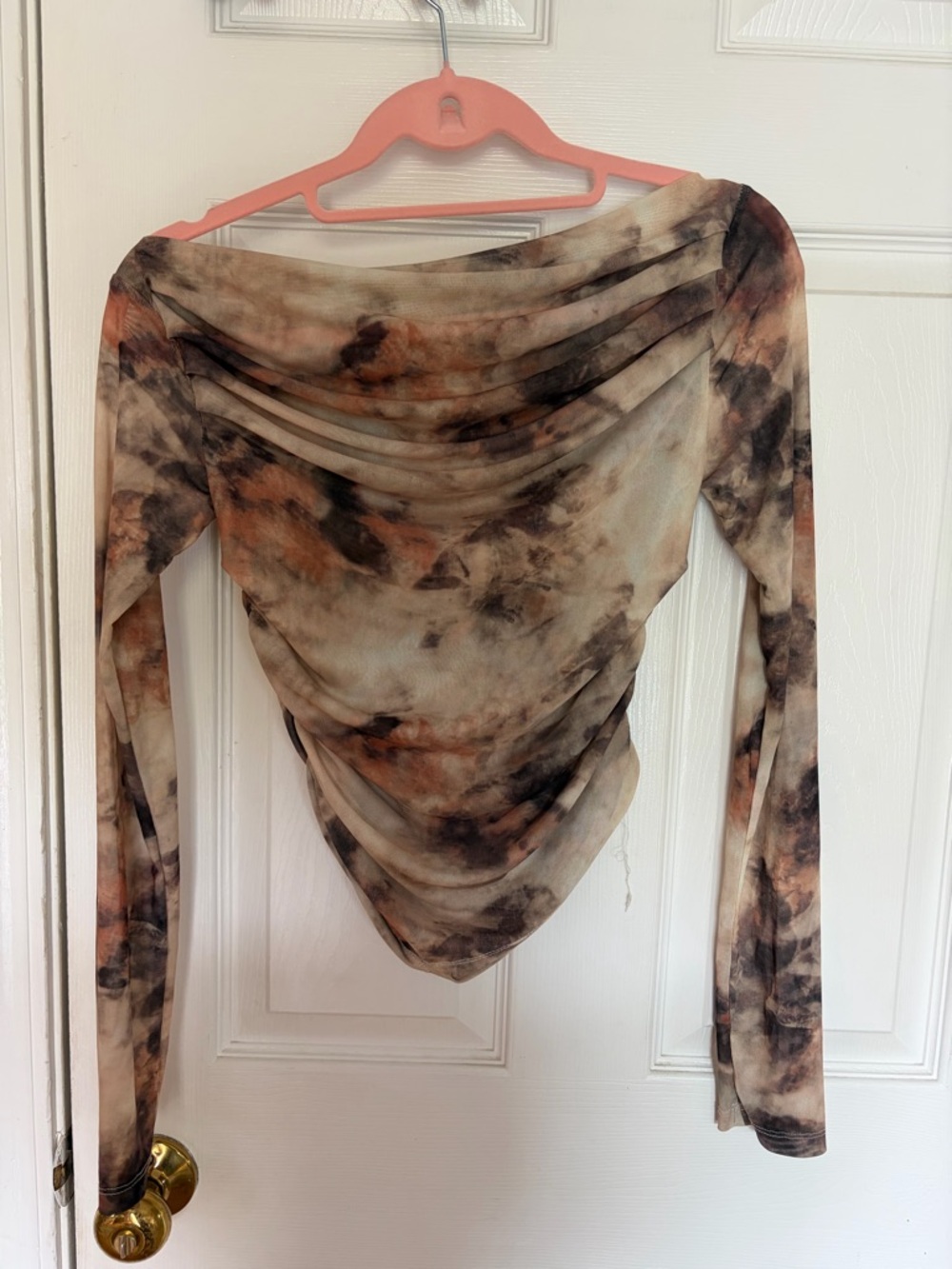 Draped Tie-Dye Long Sleeve Top - Neutral Tones